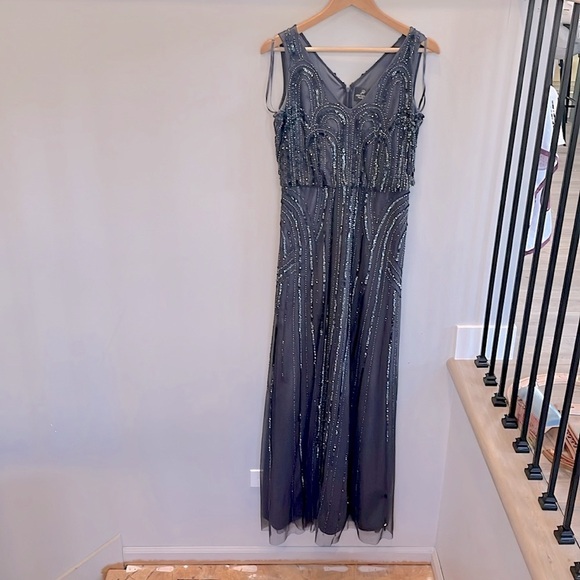 Adrianna Papell Gunmetal Beaded Dress